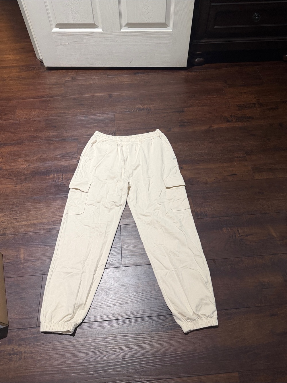 Women's Cream Cargo Joggers with Elastic Waist